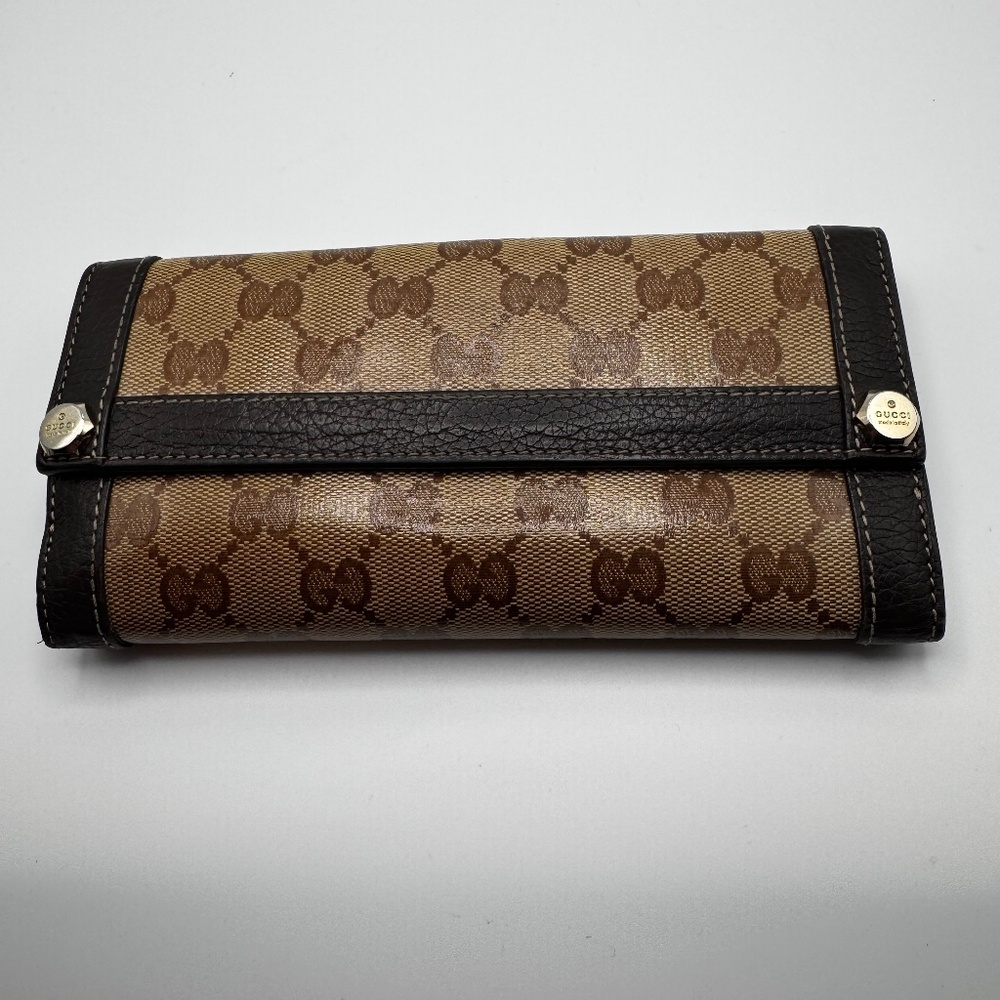 GUCCI COATED PATENT LEATHER MONOGRAM LONG WALLET